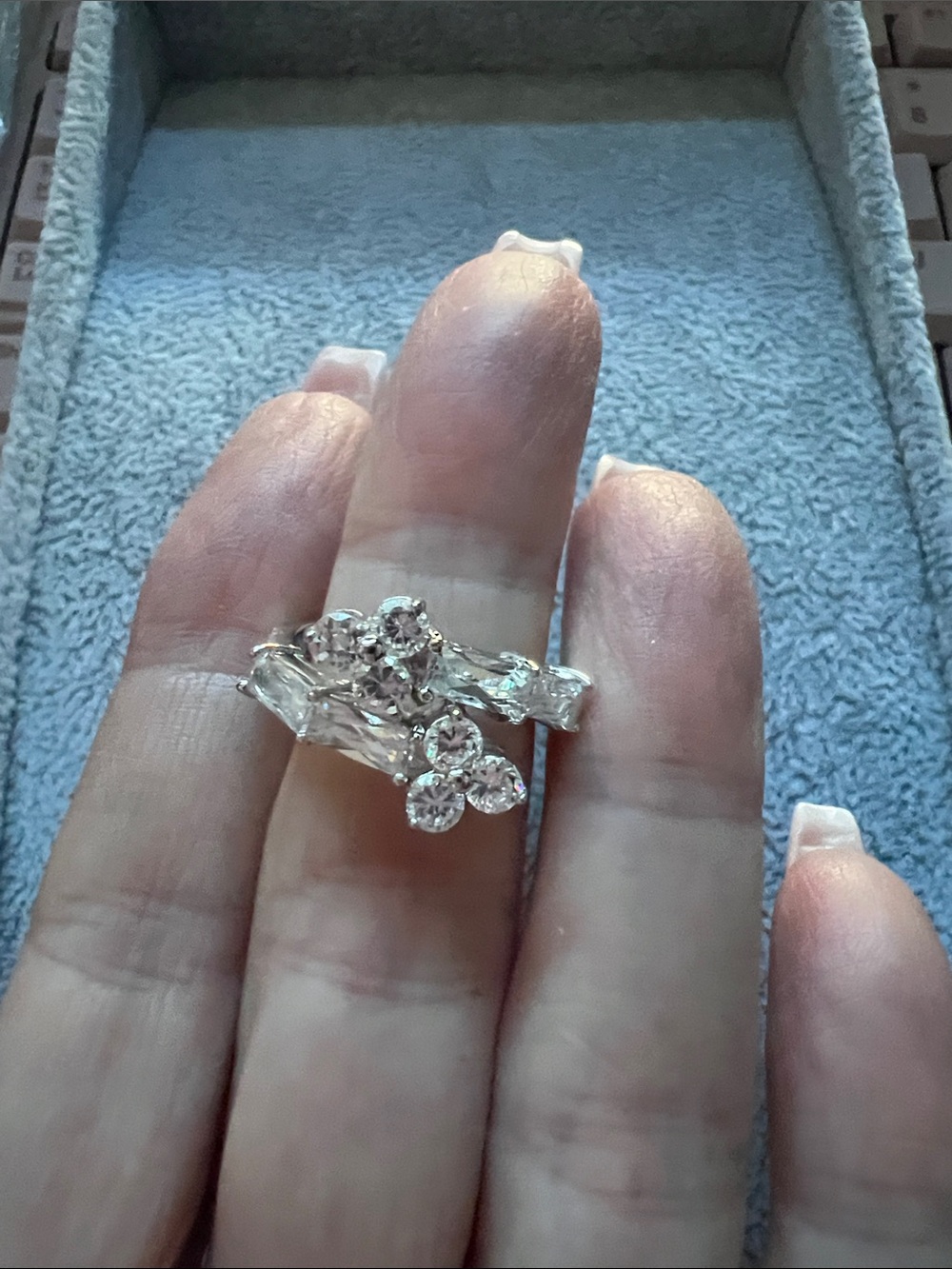 Silver Floral Crystal Cluster Ring - Sparkling Women's Band